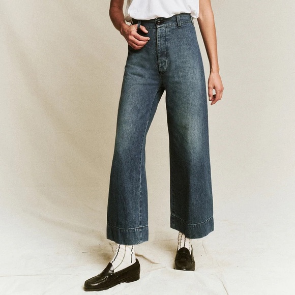 The Great “The Seafair” Size 25 Cropped Wide Leg Denim Blue Jeans Marina Wash - Picture 1 of 4